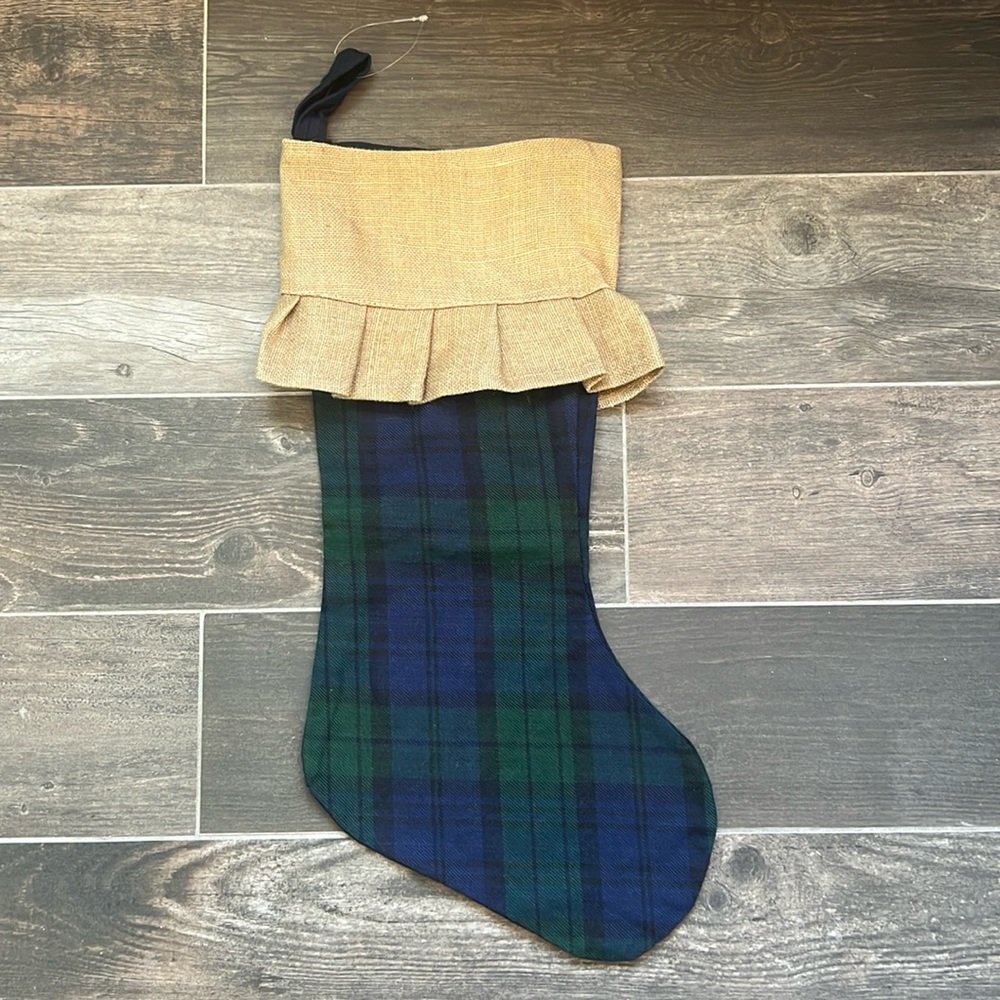 Tartan Plaid Christmas Stocking with Burlap Trim